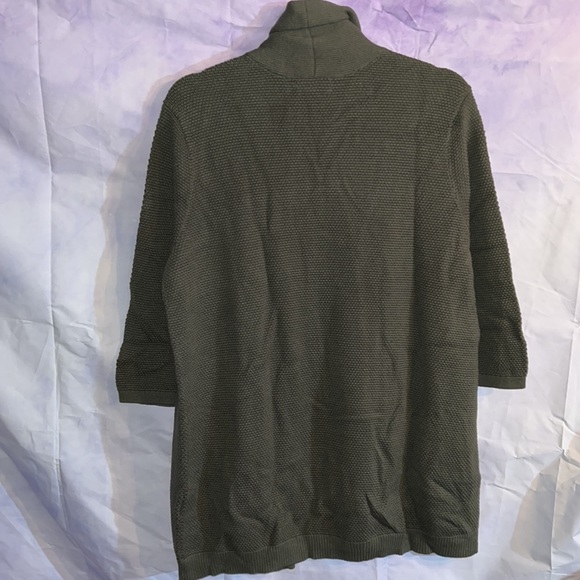 Lands' End 3/4 Sleeve Textured Cardigan Sweater Dark Olive Green - Picture 5 of 6